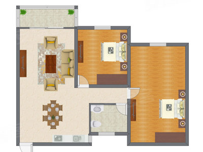 2室2厅 91.83平米户型图