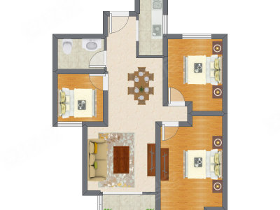 3室2厅 91.31平米户型图