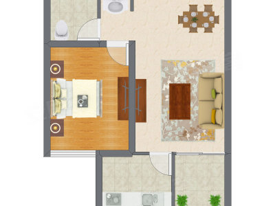 1室2厅 52.20平米户型图