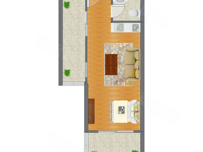 1室1厅 40.72平米户型图