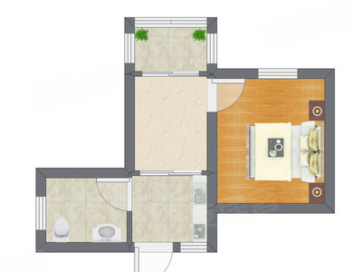 1室1厅 19.77平米户型图