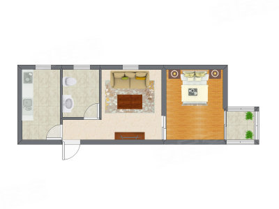 1室1厅 47.85平米户型图