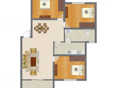3室2厅 88.40平米户型图