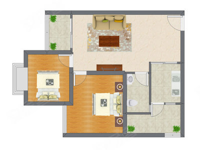 2室1厅 75.40平米
