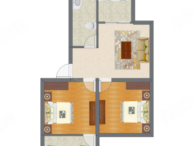 2室1厅 50.64平米