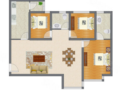 3室2厅 100.49平米户型图