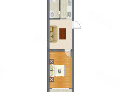 1室1厅 48.06平米户型图