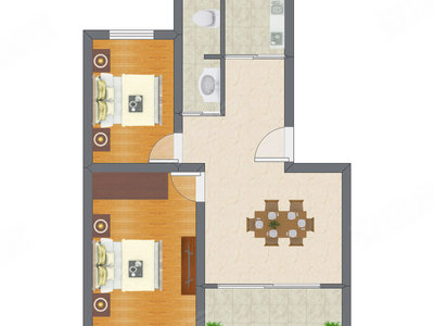 2室1厅 67.61平米户型图