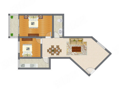 2室2厅 96.24平米户型图