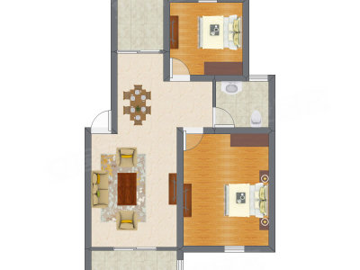 2室1厅 55.98平米户型图