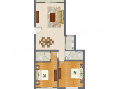2室2厅 90.47平米户型图