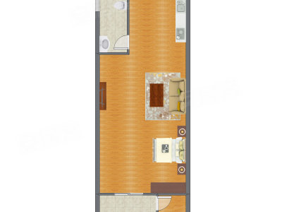 1室1厅 63.21平米户型图