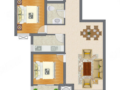 2室2厅 84.18平米户型图