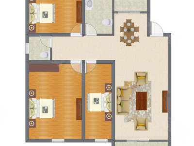 3室2厅 96.17平米户型图
