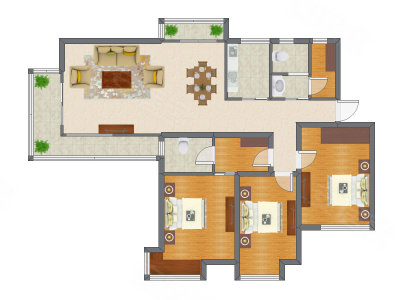 3室2厅 140.60平米户型图