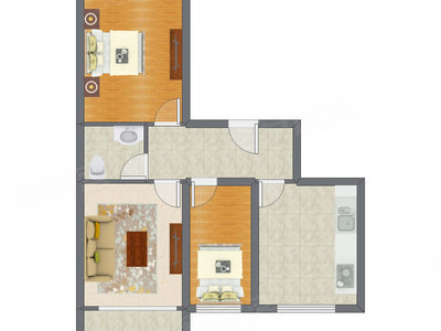 2室1厅 90.35平米户型图