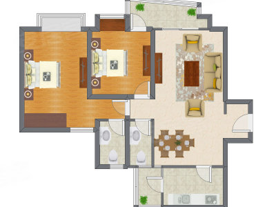 2室1厅 118.45平米户型图
