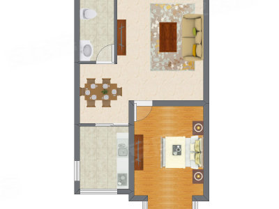 1室2厅 46.68平米户型图