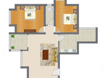 2室1厅 77.79平米户型图