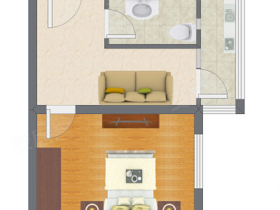 1室1厅 27.55平米户型图