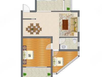 2室2厅 91.64平米户型图