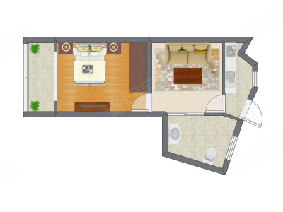 1室1厅 51.00平米户型图