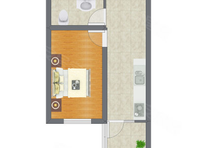 1室1厅 45.88平米户型图
