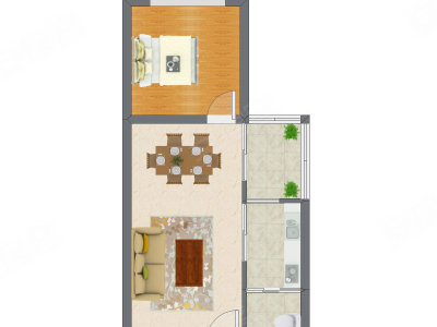 1室2厅 45.60平米户型图