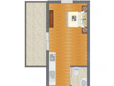 1室1厅 44.19平米户型图
