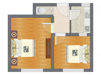 2室1厅 44.60平米