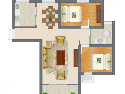 2室2厅 87.40平米户型图