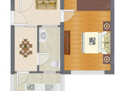 1室2厅 46.90平米户型图