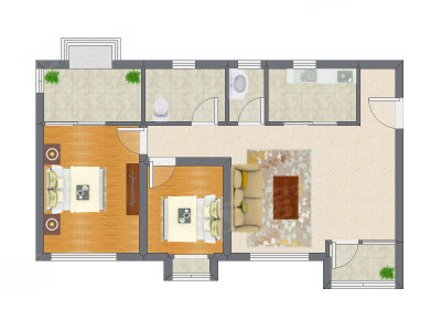 2室1厅 90.21平米户型图