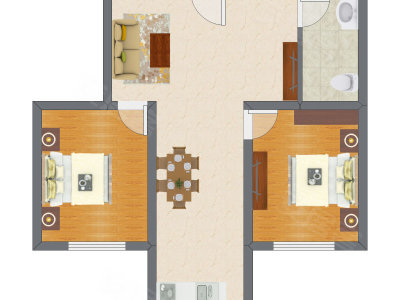 2室1厅 74.00平米户型图
