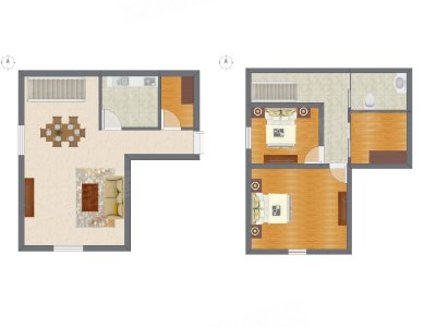 2室1厅 64.74平米户型图