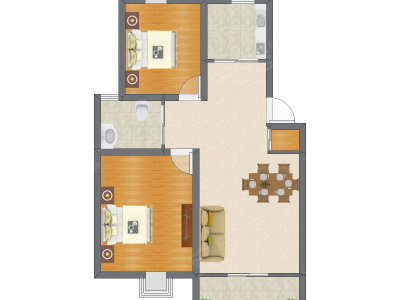 2室2厅 91.60平米户型图