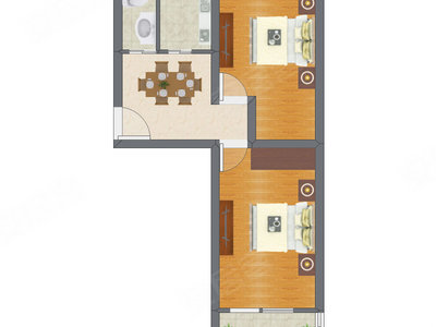 2室1厅 58.88平米户型图