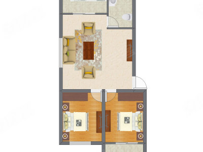 2室1厅 57.58平米户型图