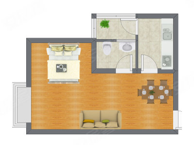 1室1厅 32.37平米户型图