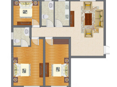 3室1厅 74.31平米