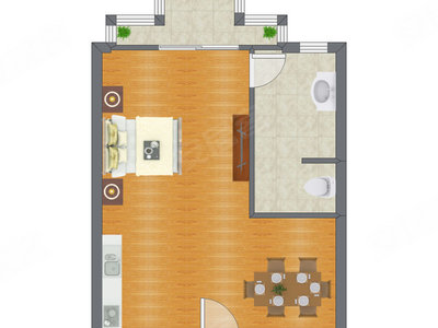 1室0厅 58.28平米户型图