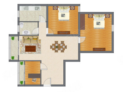 3室2厅 95.00平米户型图