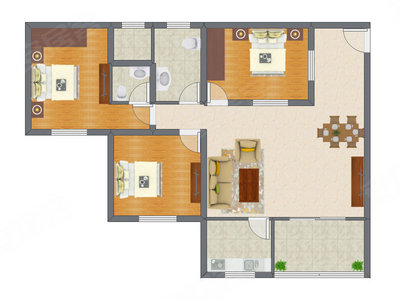 3室1厅 91.55平米