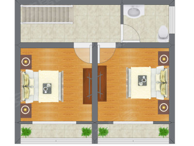 2室2厅 38.13平米户型图
