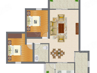 2室2厅 76.90平米