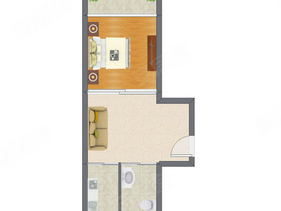 1室1厅 44.02平米户型图