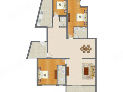 3室2厅 156.20平米户型图