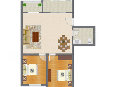 2室2厅 78.59平米户型图