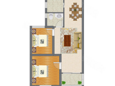 2室2厅 81.11平米户型图