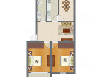 2室2厅 56.30平米户型图